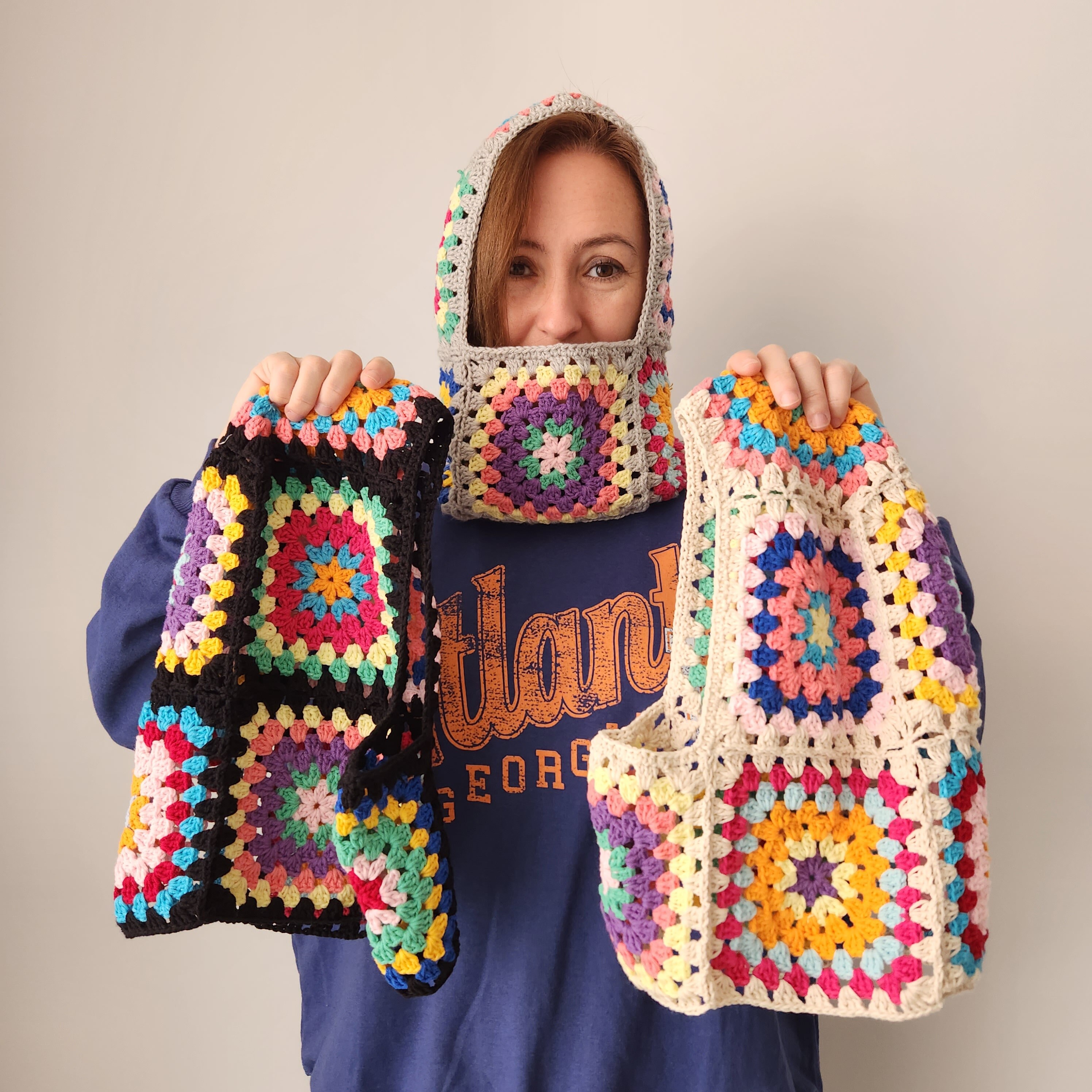 Handmade Crochet Granny Square Balaclava Knit Hat Beanie Hood in Multicolor‎ Crochet Balaclava, Colorful Balaclava, Granny Square  main image 4
