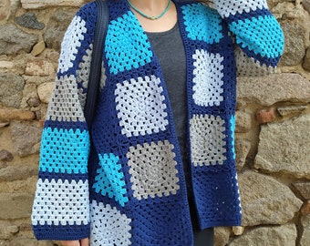 Granny Square Crochet Jacket, Hand Knitted Cardigan, Patchwork Jacket, Boho Sweater, Christmas Gift