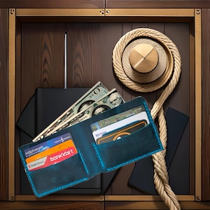 Cartera deportiva hecha a mano de cuero genuino para hombre - Múltiples opciones de color - Cartera plegable de cuero - Cartera de titular de tarjeta - Organizador de dinero