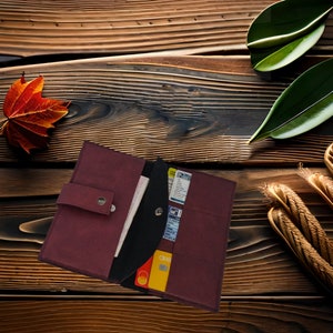 Cartera de cuero hecha a mano para mujer con 6 ranuras para tarjetas, bolsillo para efectivo y compartimento separado