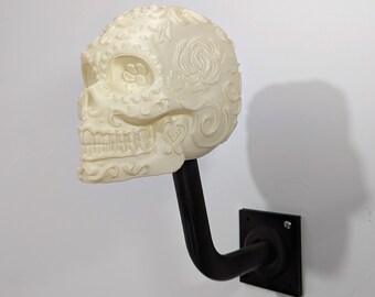 3D printed Mexican sugar skull helmet holder supports 6kg of weight / Death Day sugar skull motorbike helmet wall hanger 3D printed