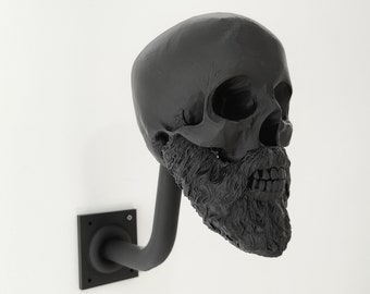 3D printed bearded skull helmet wall hanger supports up to 6kg / beard skull motorbike helmet wall hanger
