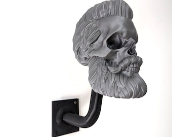 Skull Helmet Holder Elegant Beard Hair Tupe 3D Printed Supports 6kg Weight / Beard Skull Motorbike Helmet Wall Hanger 3D Printed
