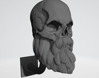 3D printed bearded skull helmet wall hanger supports up to 6kg / beard skull motorbike helmet wall hanger