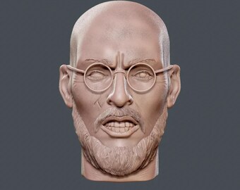 Bust Furax Barbarossa Stand for headphones helmets rapper Dj video clip scar white eye, home, desk / Furax paintable figure