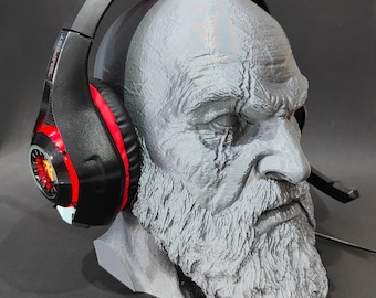 Kratos Headphone Stand / Headphone Bust, Gaming, Room, Office, Home, Desk Decoration / Paintable Kratos Figure