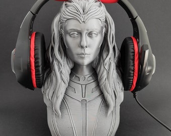 Scarlet Witch Bust Headphone Stand, 3D Printed Marvel Headset Holder, Console Accessory, Statue Figure