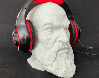 God of War Kratos Headsethouder 3D-geprint Hoofdtelefoonaccessoire PlayStation Xbox Nintendo Switch Console Microfoon Buste Beeldje Figuur