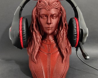 Scarlet Witch Bust Headphone Stand, 3D Printed Marvel Headset Holder, Console Accessory, Statue Figure