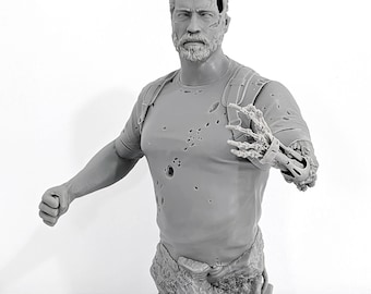 Terminator Dark Fate figure (37cm/ 14.5 inch) 3D printed in resin with inscription endoskeleton t-800 Arnold Schwarzenegger actor face damage