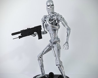 Terminator T800 figure 3D printed in resin base with inscription and skulls t-800 endoskeleton