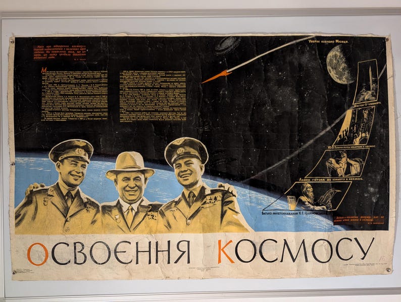 1962 Space Race Original Soviet Poster - Space Exploration - Voskhod-1 ...
