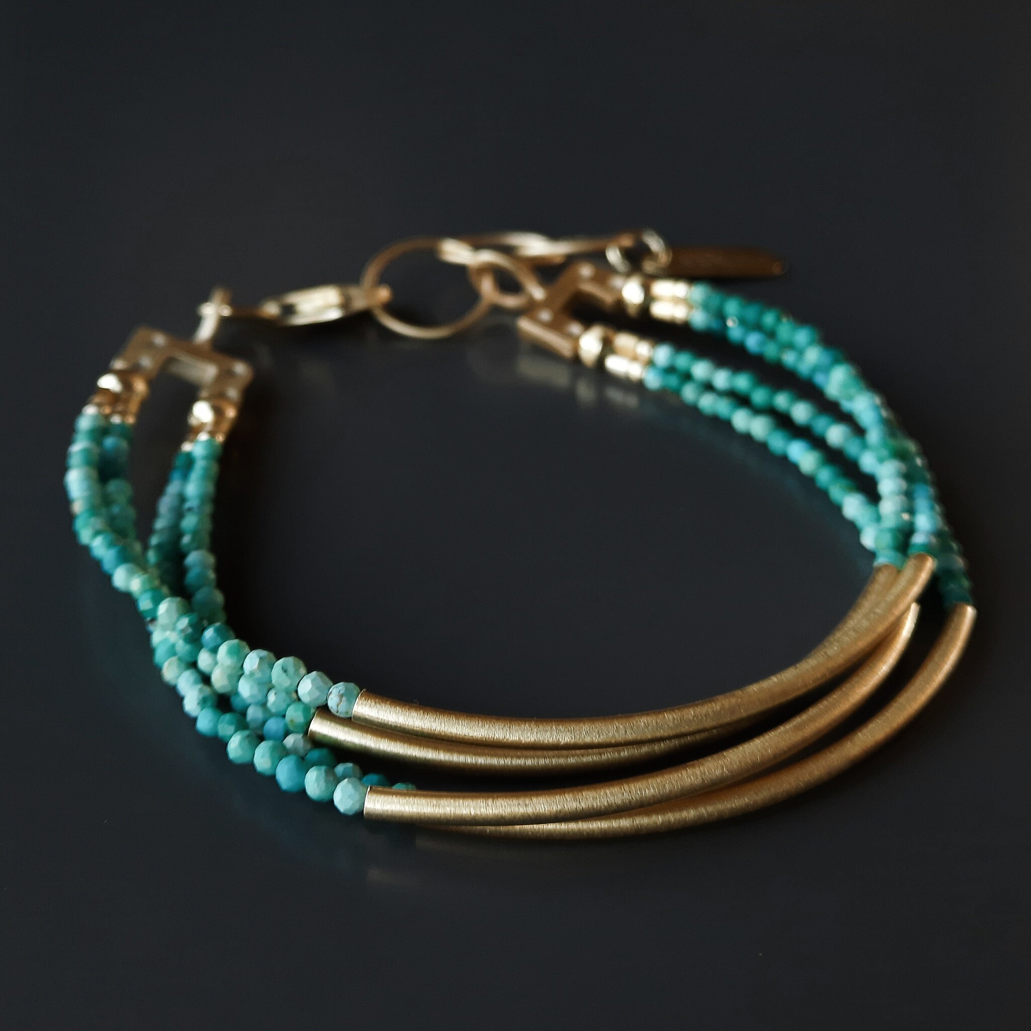 Estate Vintage 14KT Yellow Gold Blue Lapis Lazuli Beads Double Strand Bracelet  Spacers 2 Row 