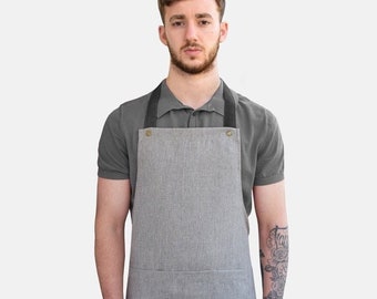 Tablier en lin avec bracelet en cuir | Tablier avec poches | Tablier pour la cuisson | Tablier fait à la main | Tablier pour hommes | Tablier pour femmes| Tablier de cuisine