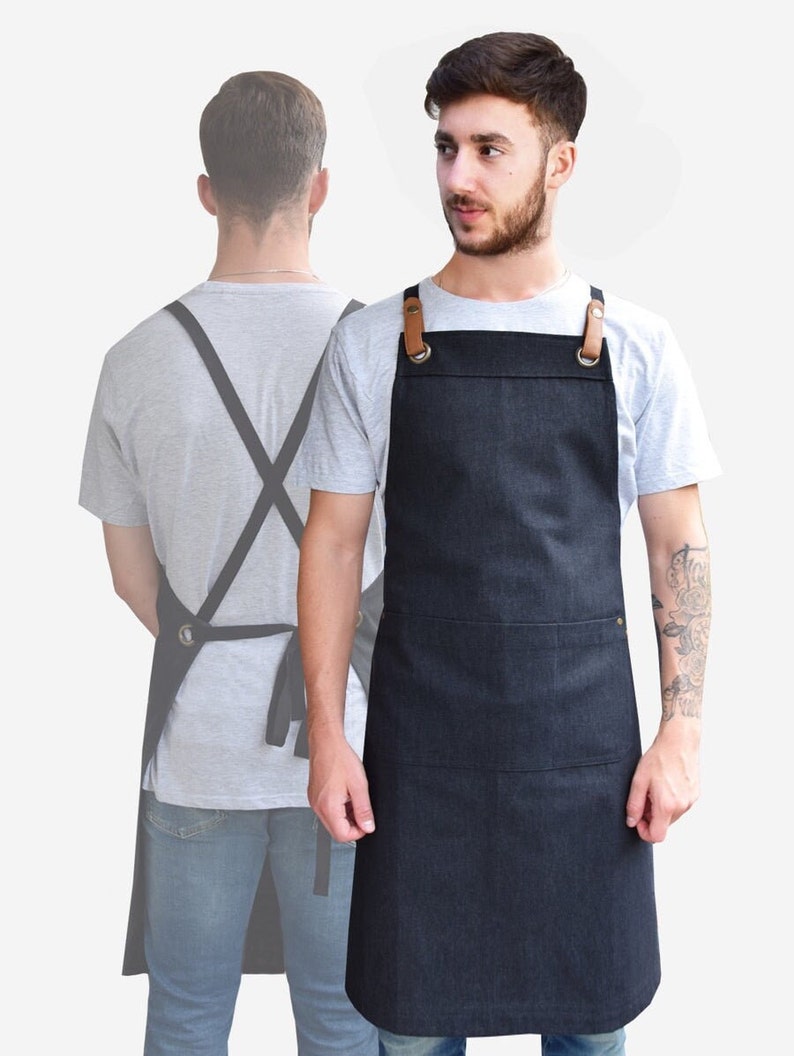 Organic Crossback Apron with Pockets Organic Clothing Kitchen Aprons Aprons for Women Aprons for Men Handmade Apron Cotton Apron image 6