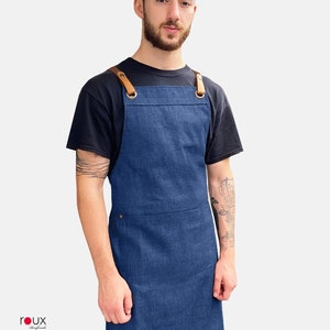 Organic Crossback Apron with Pockets Organic Clothing Kitchen Aprons Aprons for Women Aprons for Men Handmade Apron Cotton Apron Niebieski