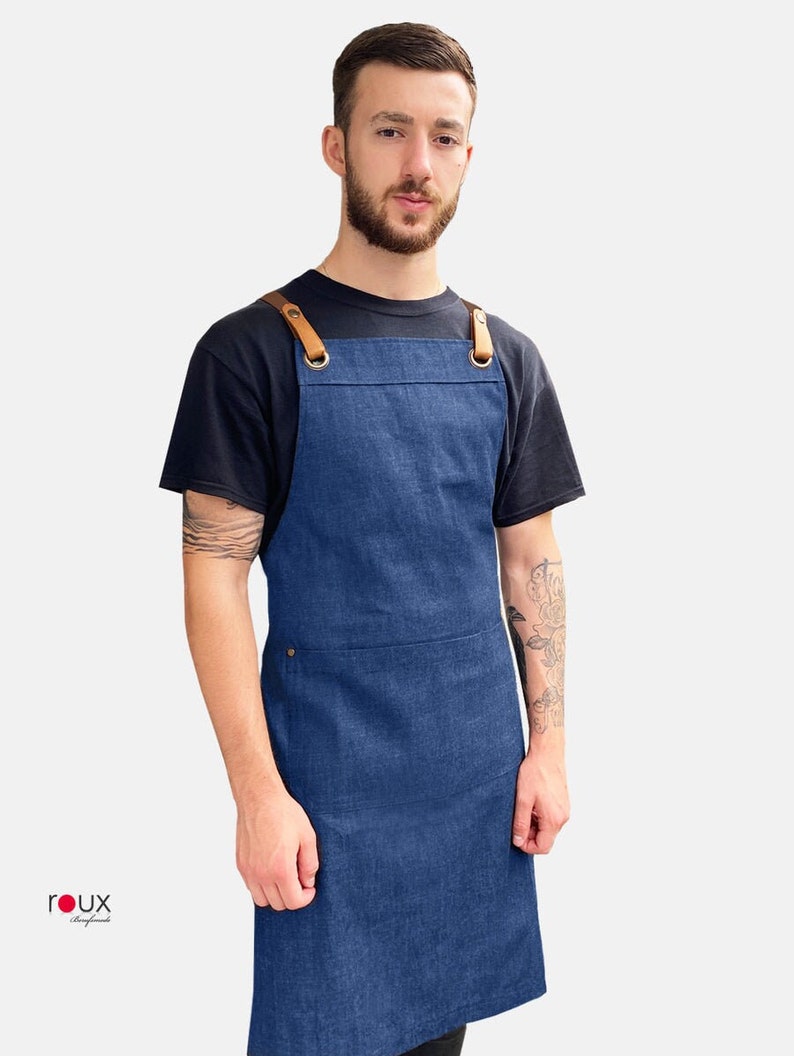 Organic Crossback Apron with Pockets Organic Clothing Kitchen Aprons Aprons for Women Aprons for Men Handmade Apron Cotton Apron Blue
