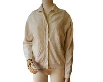 Vintage 1960s angora knit cardigan 60s beige