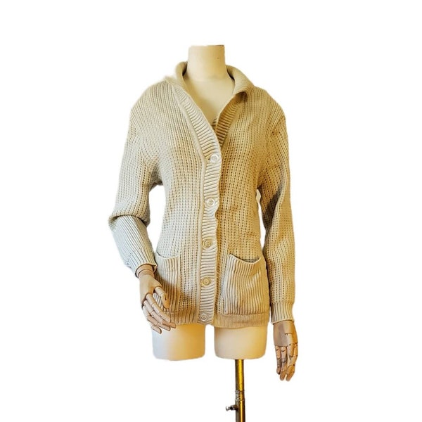 vintage années 1970s laine tricot cardigan 70s beige