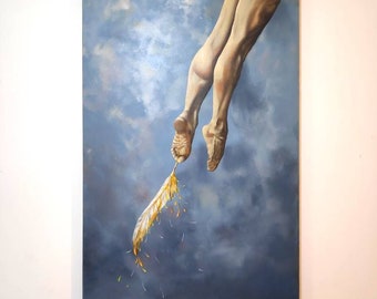Abstract Dancer Oil Painting, Feather, Large Modern Wall Art (80x120cm)