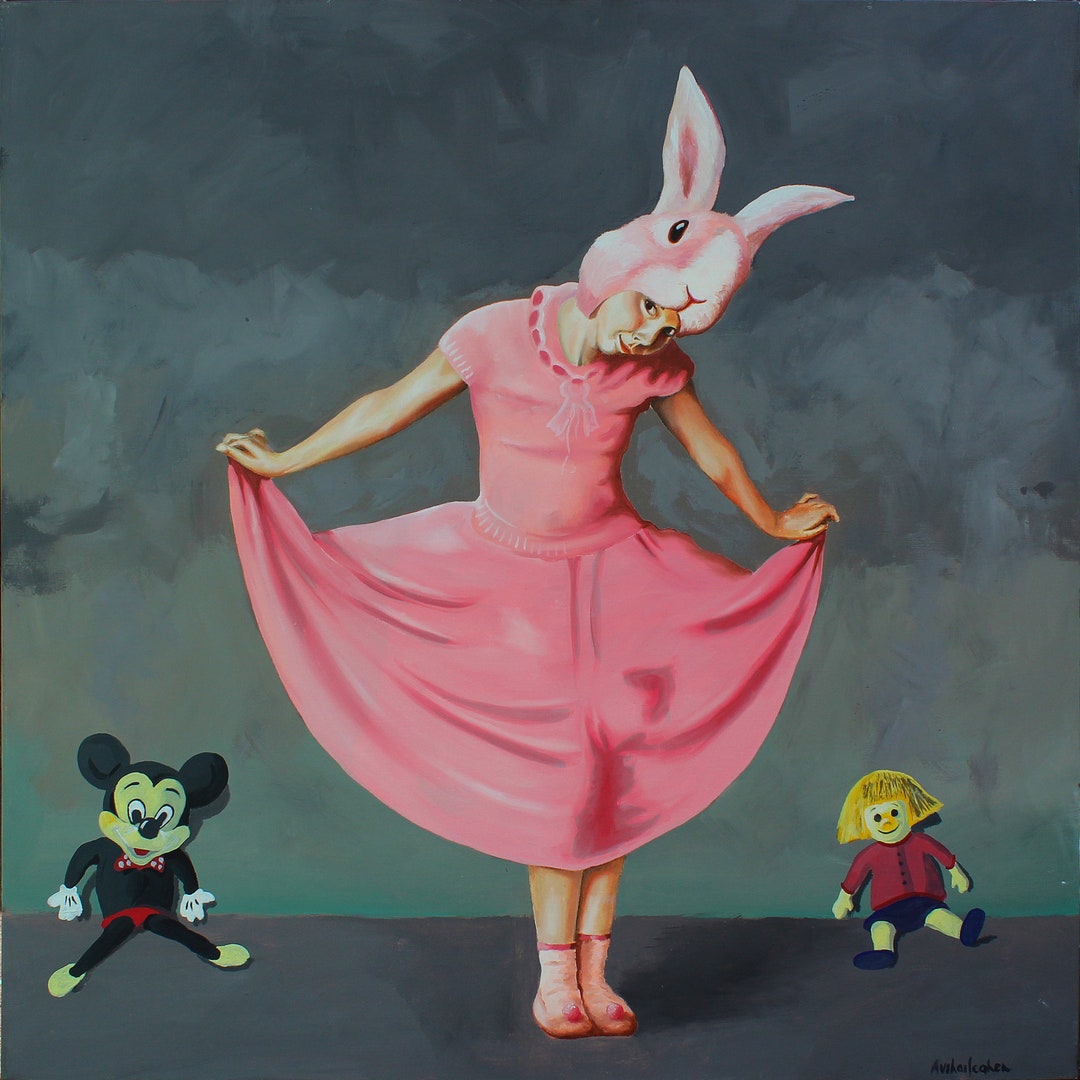 Oil Painting Canvas Kids Rabbit Pink Stock Illustration 2319260831