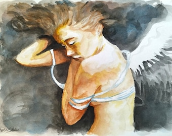 Lámina artística Giclée de Ángel Durmiente, pintura abstracta en acuarela.