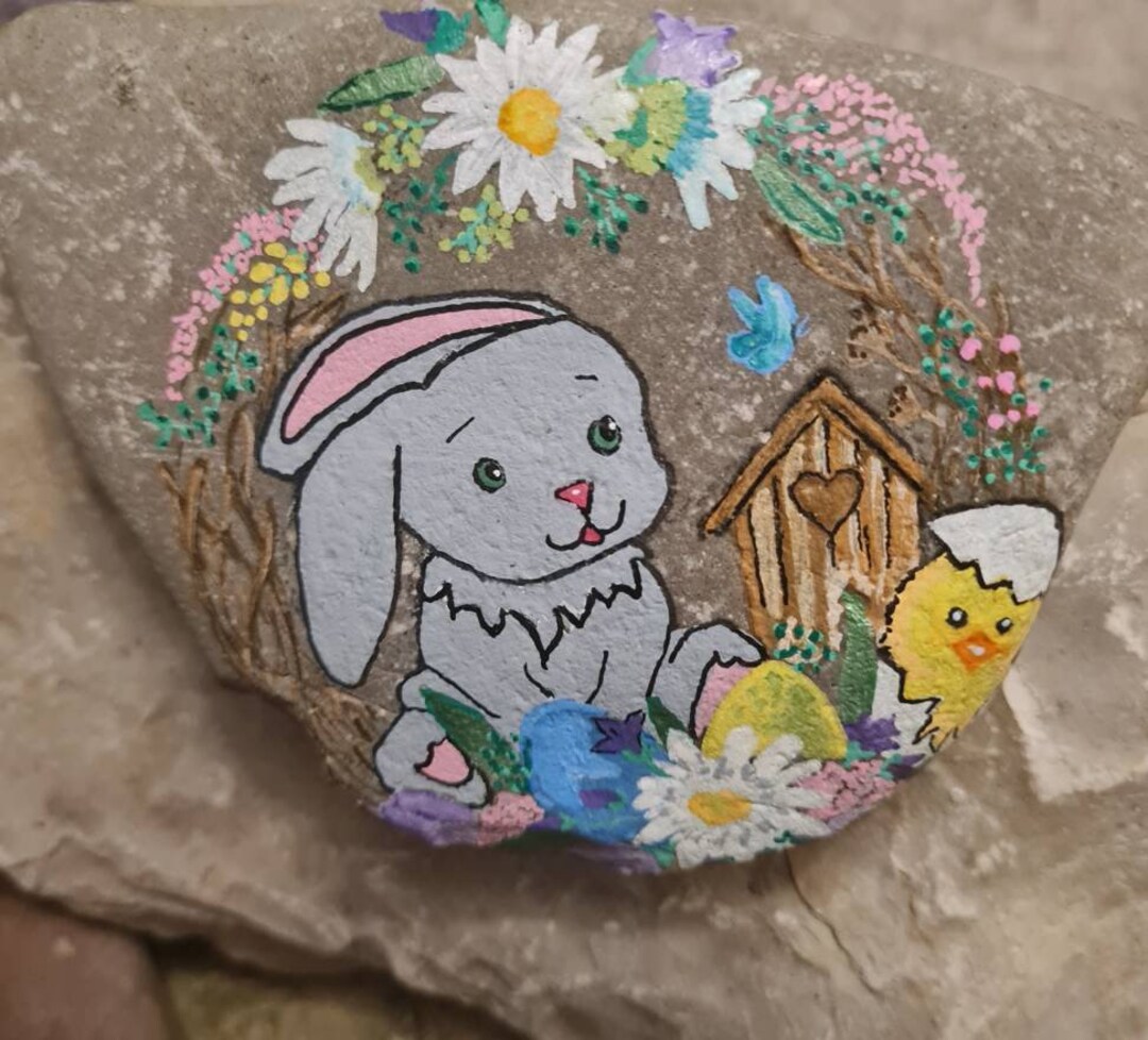Painted Stone Rabbit Easter Etsy