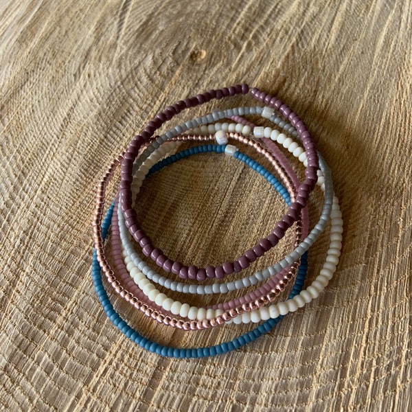 The Tranquility Stack (6 seed/macaroon bead bracelets)