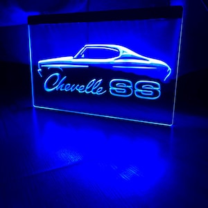 Chevelle SS  LED Neon Blue Light Sign Size 8x12