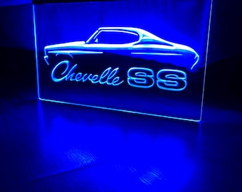 Chevelle SS  LED Neon Blue Light Sign Size 8x12