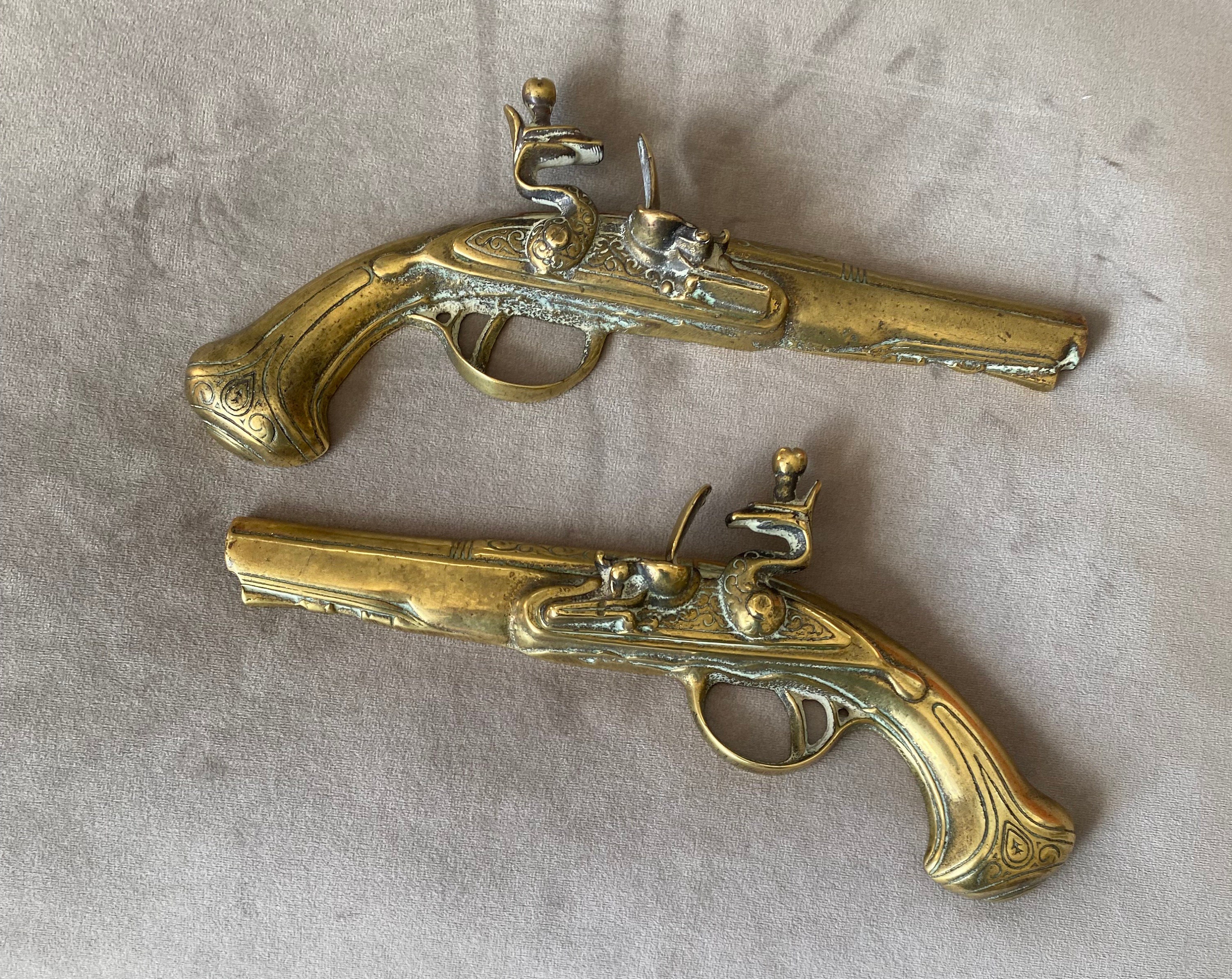 Pair of Wall Mounting Brass Flintlock Pistols (M)
