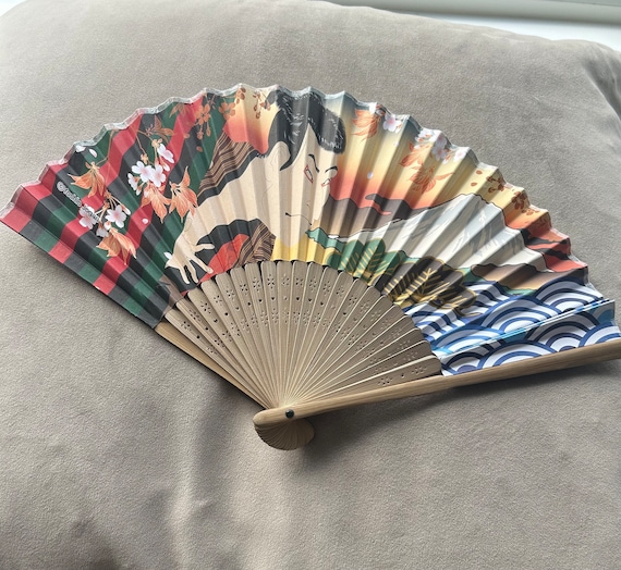 Ventilatore Giappone Pieghevole In Seta Vintage Con Italia - Foto 5