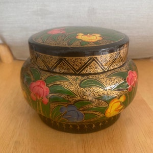 Hand Painted Papier Mache Jar (S)