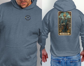 Tradesman Tarot Card Hoodie, arbeitet hart oder kaum arbeitende Dachdeckerbekleidung