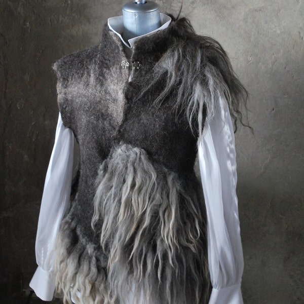 Bodywarmer gilet laine mérinos islandais laine d'agneau cardigan cosplay viking LARP