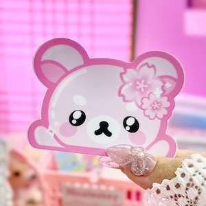 Pink Bear Peeker Sticker Sakura Glossy Vinyl Sticker for Car Kawaii Cherry Blossom Sticker for Laptop Cute Anime Design Vinyl Sticker