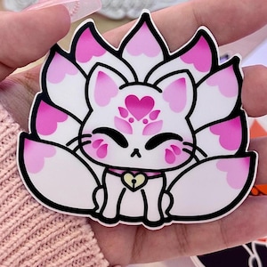 Pink Kitsune Vinyl Sticker, Fox Foxes Folklore Anime Kitsune Mask Gumiho 9 Tails Kawaii Japanese, Anime Sticker Laptop Decal Car Vinyl Decal