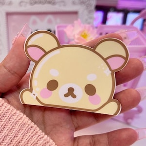 Cream Bear Peeker Vinyl Sticker, Holographic, Holo, Bear, Kawaii, Japanese, Anime Slap Sticker Laptop Decal, Car Vinyl Decal