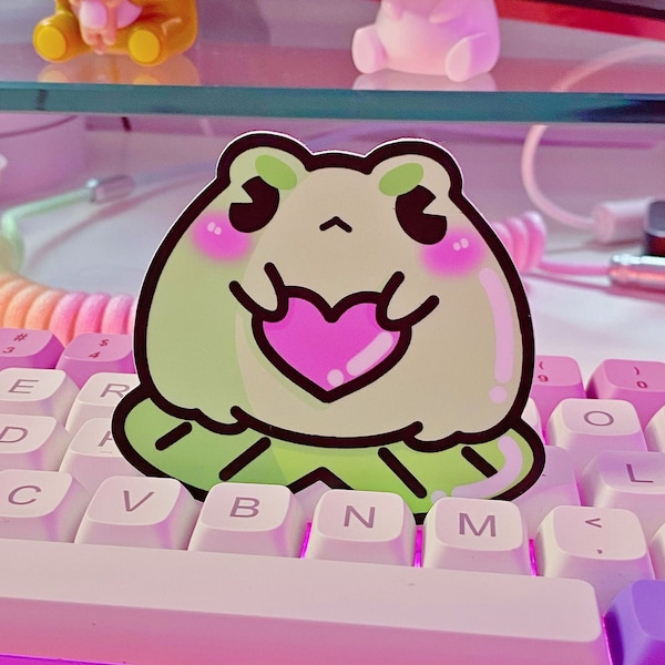 Chubby Frog Heart Vinyl Sticker Froggie Froggy Phrog Toad Ponds Lily Pad, Pond Nature Kawai Japanese Anime Slap Sticker Laptop Decal Car