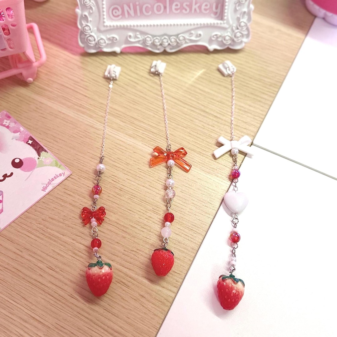 Gaming PC Charms Strawberry Red and White Beaded PC Dangles Cute Beaded ...