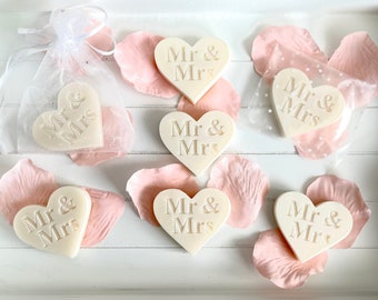 Mr & Mrs Heart Wedding Wax Melt Favours, Beautifully Scented, Heart Shape, White Wedding, Husband and Wife, Marriage Gifts, Bride, Groom