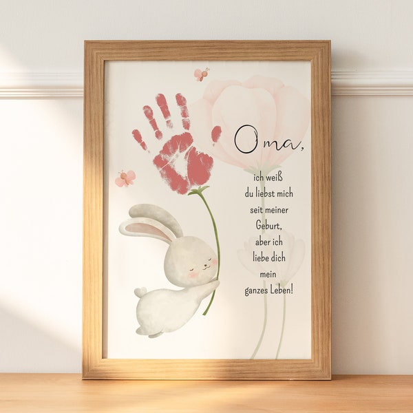 Geschenk Handabdruck "Hase" I Geschenk Oma und Opa I DIY Geschenk Mama, Papa l Personalisiertes Geschenk l Wandbild Baby & Kinderzimmer Deko