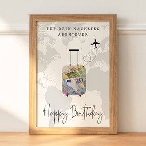 Money gift birthday | gift birthday | travel | happy birthday | 18th birthday | Make a DIY money gift | Digital Download PDF A4