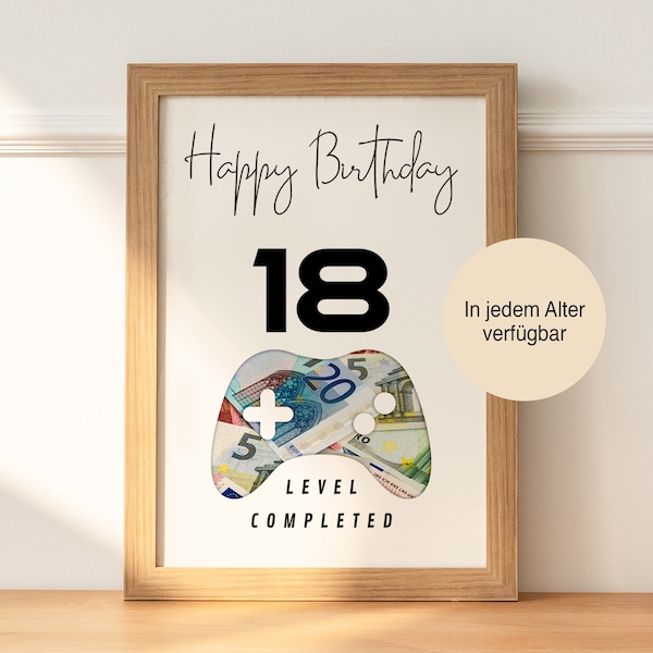 Geldgeschenk zum 18. Geburtstag | kreatives Geschenk zum Geburtstag | Geburtstagsgeschenk zum Ausdrucken | einfaches Geldgeschenk