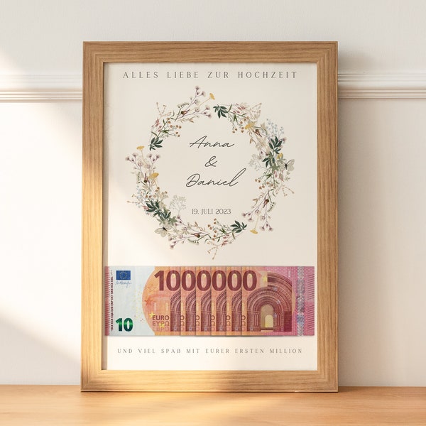 Geldgeschenk Hochzeit |  | Hochzeitsposter | Personalisiert  | DIY | Hochzeitsgeschenke Geld | Eure erste Million | Last minute Geschenk