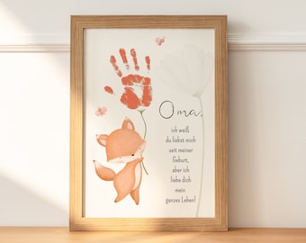 Cadeau empreinte de main « Renard » I Cadeau DIY maman, papa, cadeau grand-mère et grand-père I Cadeau personnalisé l décoration murale chambre bébé & enfant