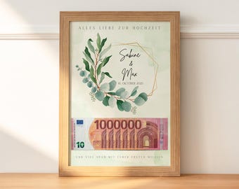 personalisiertes Geldgeschenk Hochzeit | | Hochzeitsposter | DIY | Last minute Hochzeitsgeschenk für das Brautpaar | Eure erste Million | A4