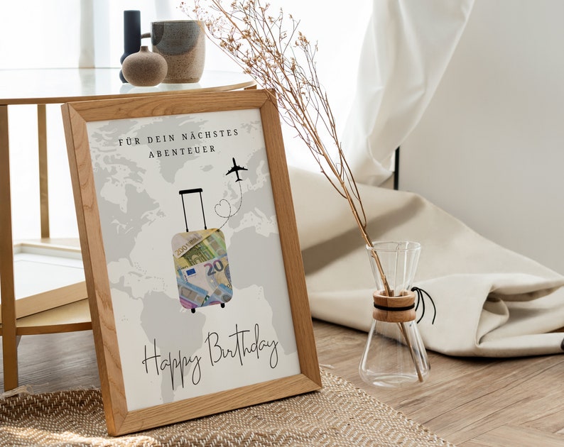 Geldgeschenk Geburtstag Geschenk Geburtstag Reise Happy Birthday 18. Geburtstag DIY Geldgeschenk basteln Digital Download PDF A4 画像 6