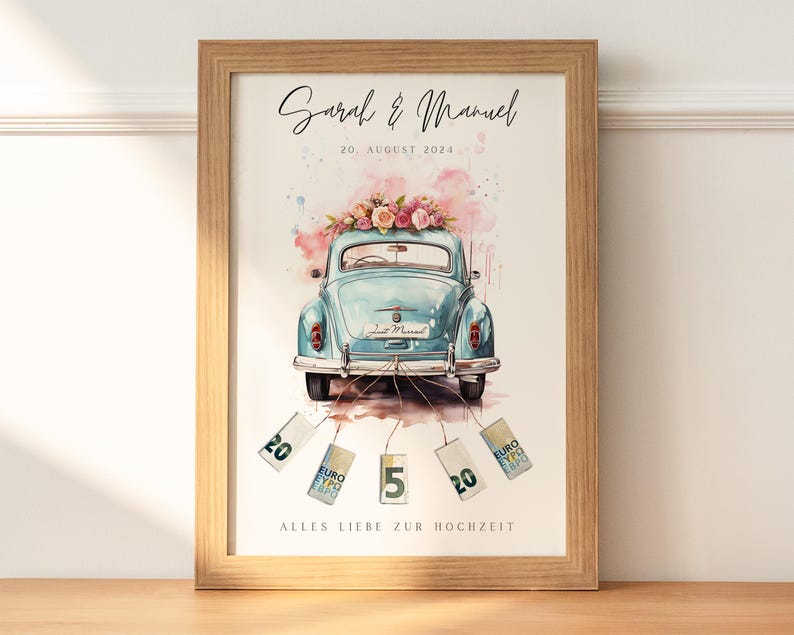 personalisiertes Geldgeschenk Hochzeit | Hochzeitsauto| DIY Geldgeschenkidee basteln | Hochzeitsgeschenk für das Brautpaar | Download A4