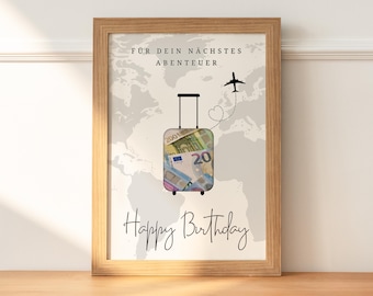 Birthday cash gift | Birthday gift | Travel | Happy Birthday | 18th birthday | DIY cash gift | Digital download PDF A4